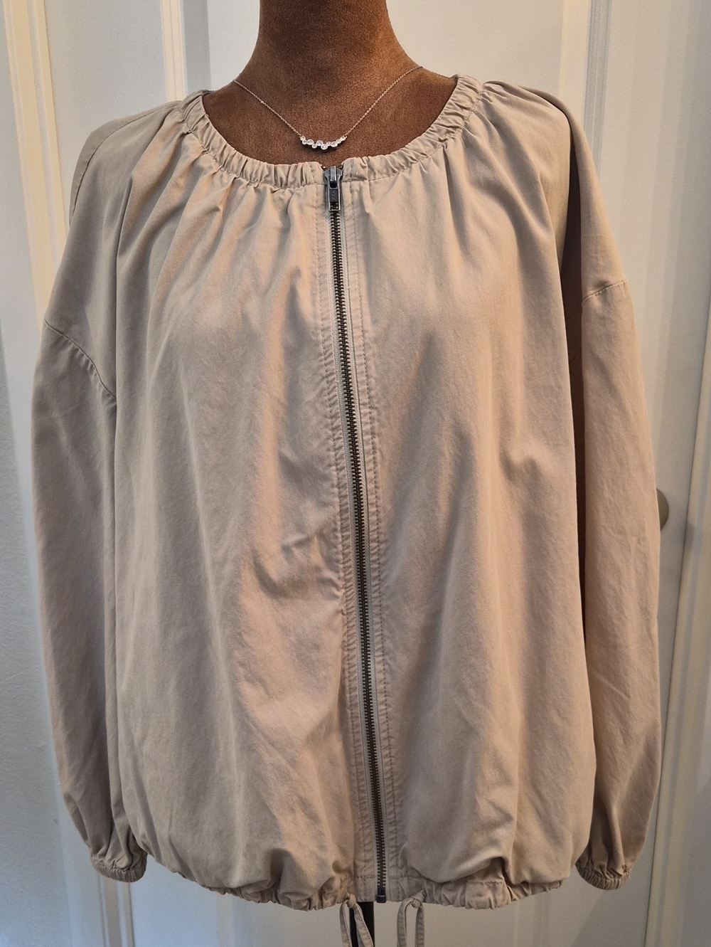Treasure & Bond Light Beige Zip-Up Bomber Jacket.Size M